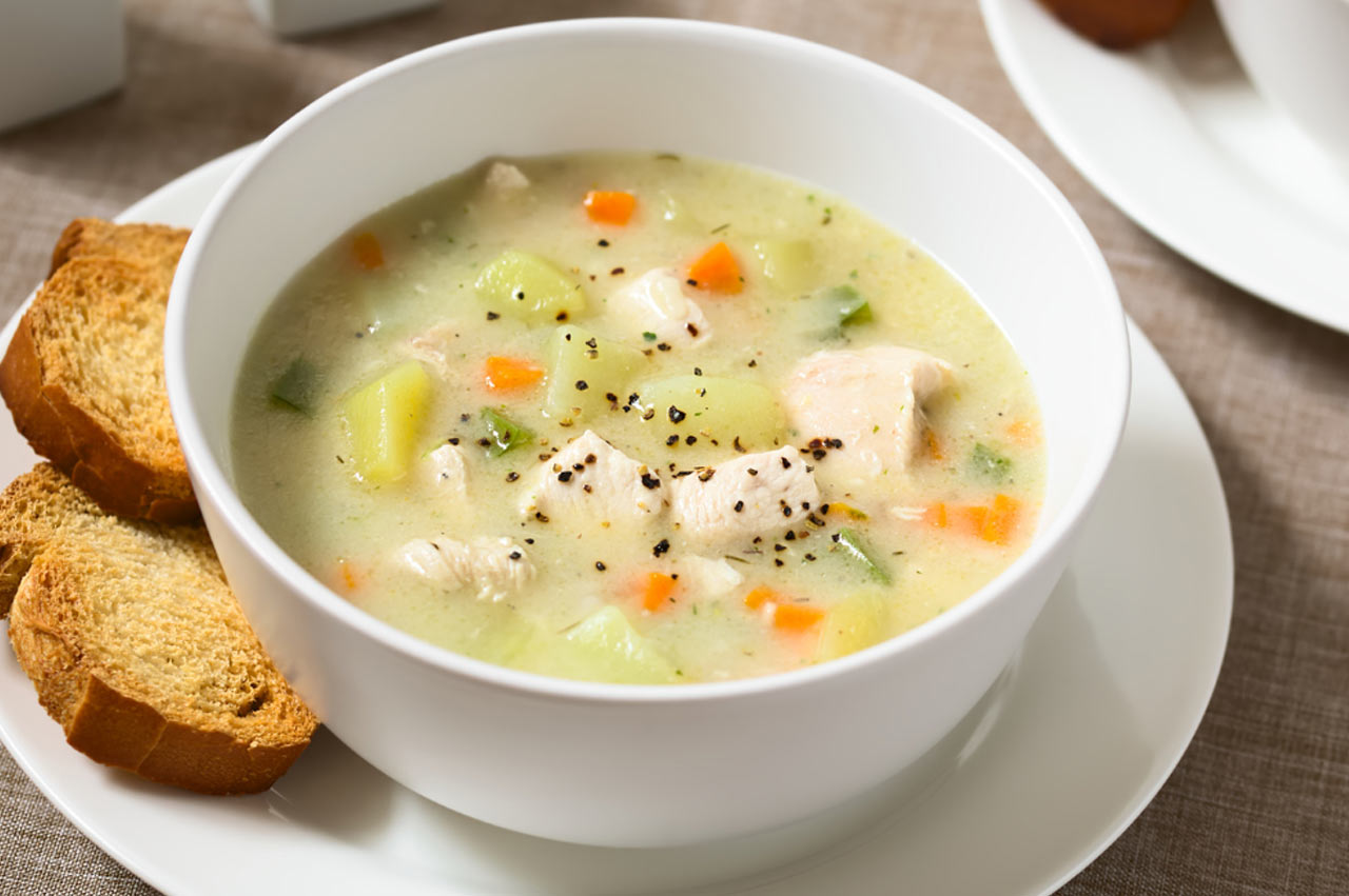 Immune Boosting Chicken & Veg Soup served with sourdough toast